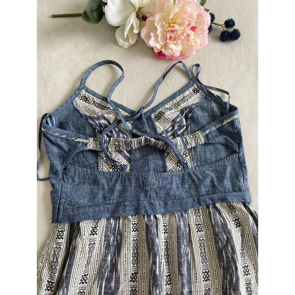 Anthropologie Vintage-Inspired Y2K Navy & Ivory Boho Tribal Print Dress Halter N - Picture 16 of 16